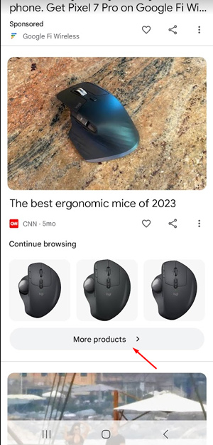 More products button in Google Discover