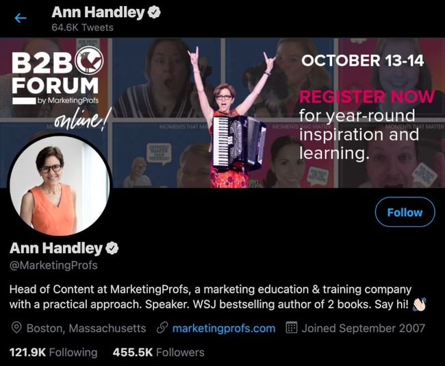 ann handley of marketing profs, content marketer a seguir en linkedin