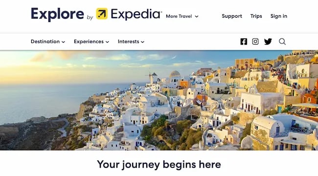 Exemple de marketing de contenu sur la page d'accueil du blog Expedia