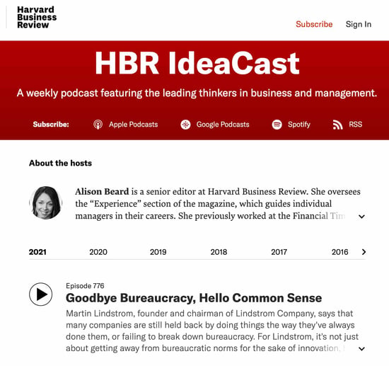 hardvard business review podcast exemple de marketing de contenu