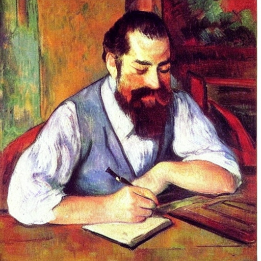 An AI generated image of a bearded writer. 
