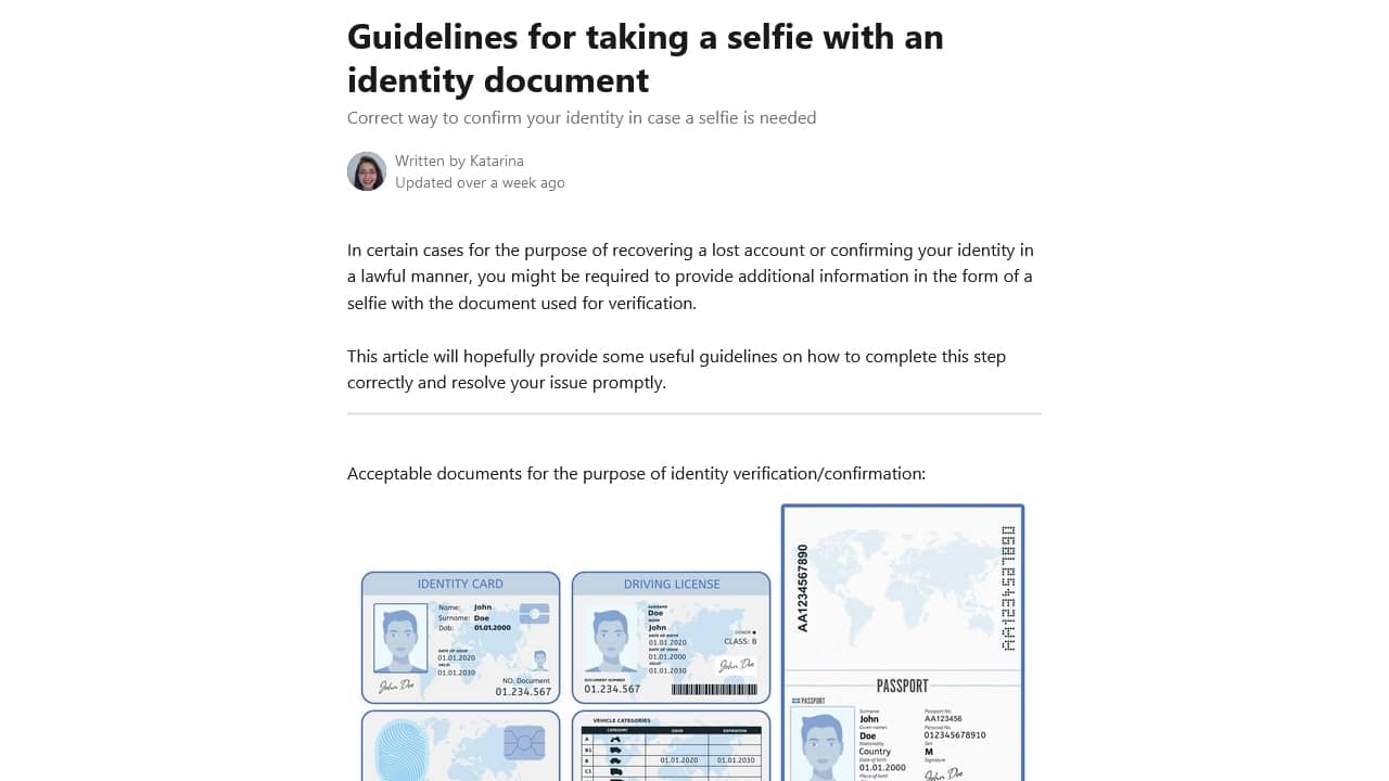Stake Casino's richtlijnen voor het maken van een selfie met een identiteitsbewijs.