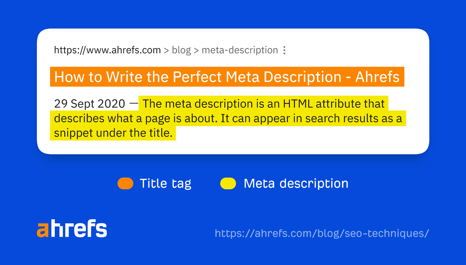 Ejemplo de etiqueta de título y meta descripción en una SERP de Google