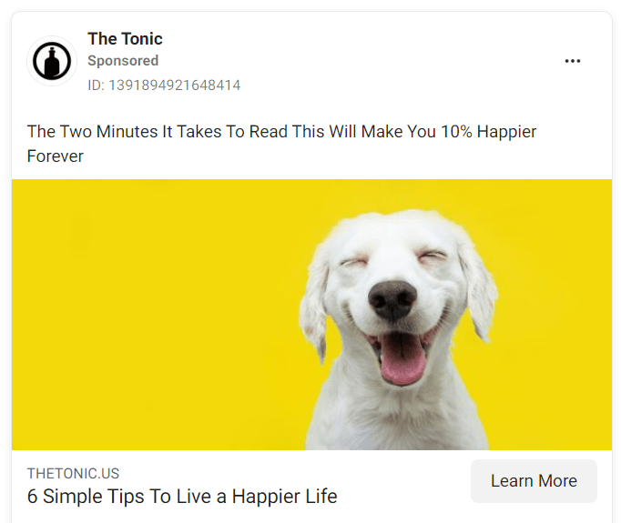 The Tonic's Facebook ad