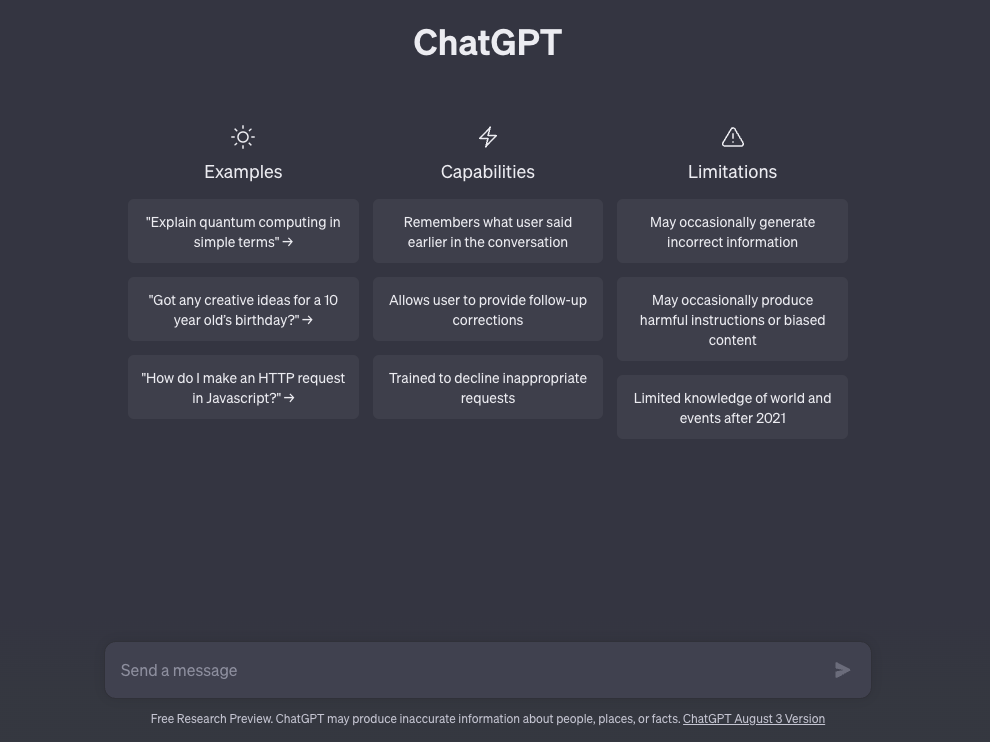 ChatGPT3.5-startscherm