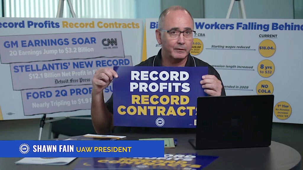 UAW Fain stream with sign