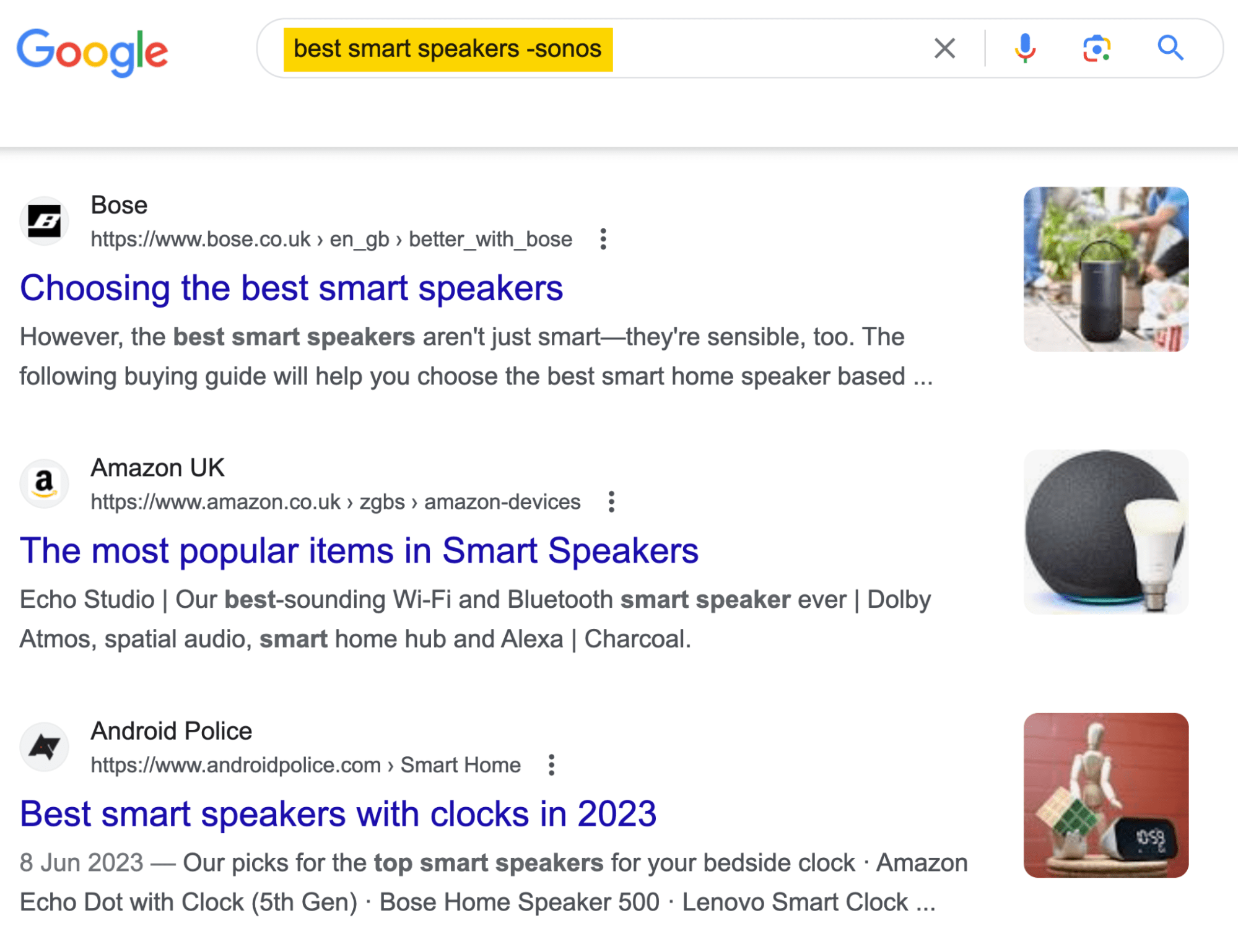 Tìm kiếm trên Google các danh sách sản phẩm loại trừ một thương hiệu cụ thể