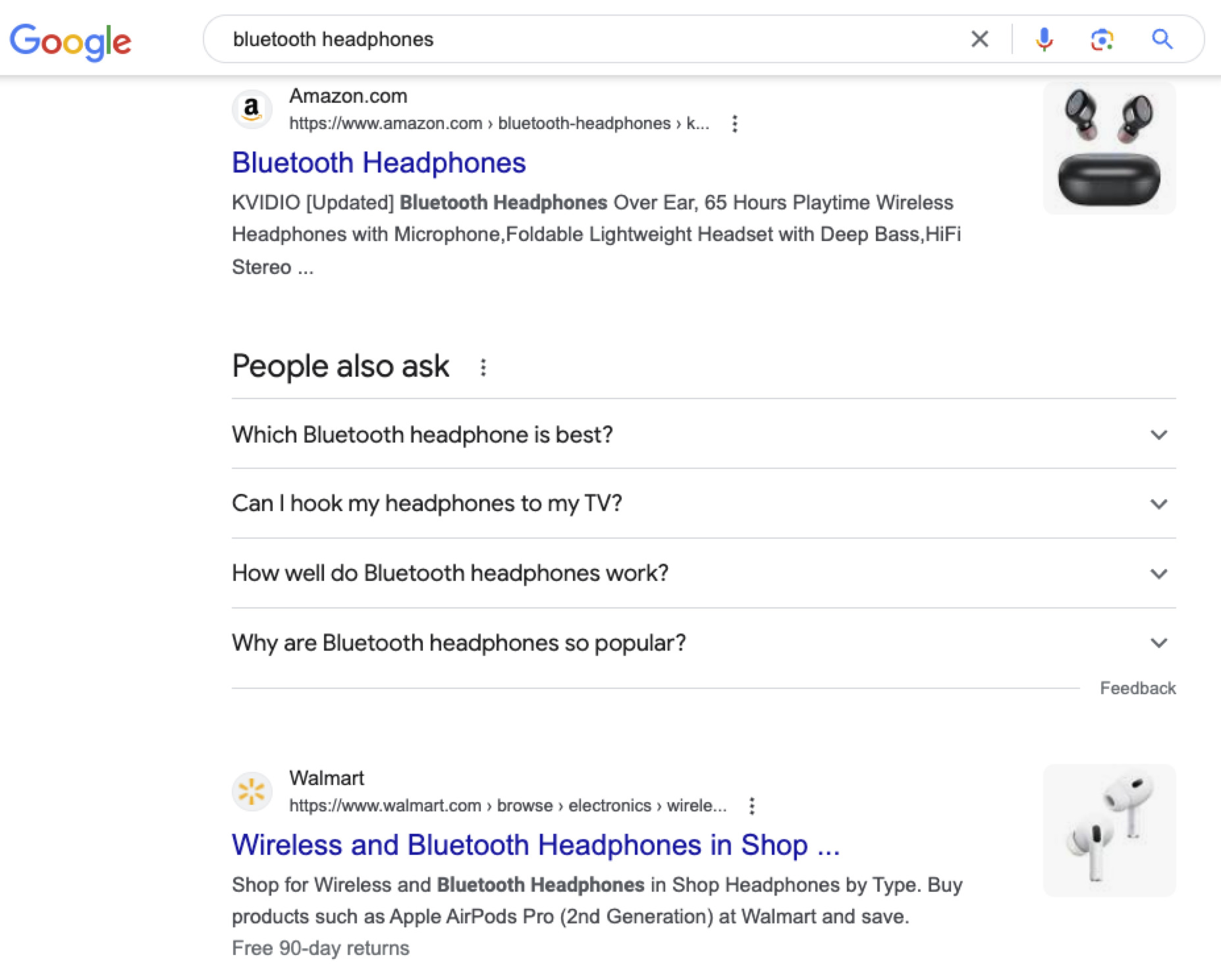 「Bluetooth ヘッドフォン」の Google SERP、google.com 経由