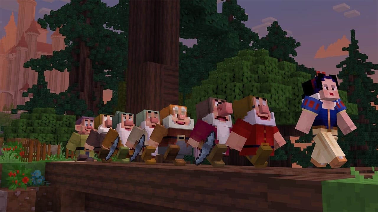 Bezoek Sneeuwwitje in de Minecraft x Disney Worlds of Adventure DLC.
