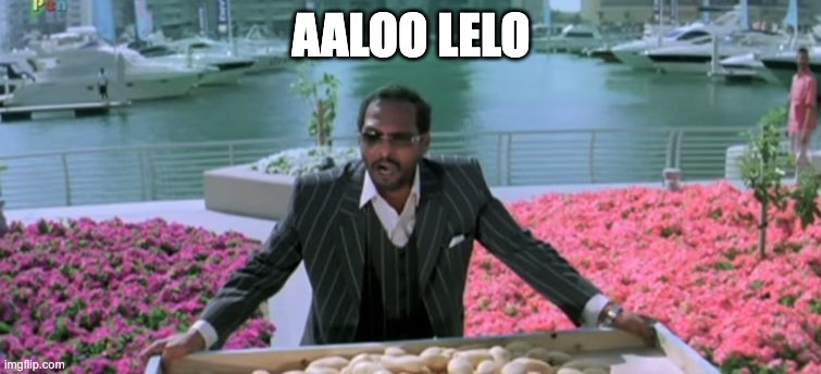 Een meme met het onderschrift "Aloo Lelo"