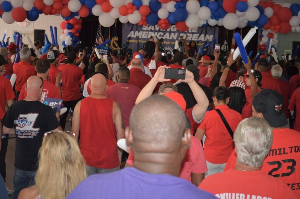 UAW listens to speeches 2023