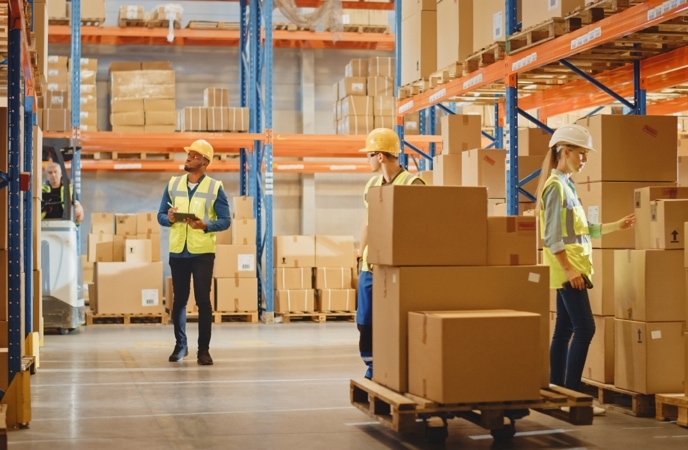 Warehouse operations with employees performing different processes