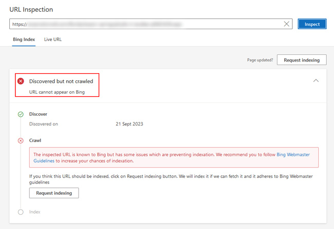 Cross-referencing the url inspection tool in Bing Webmaster Tools for urls that are flagged as low quality.