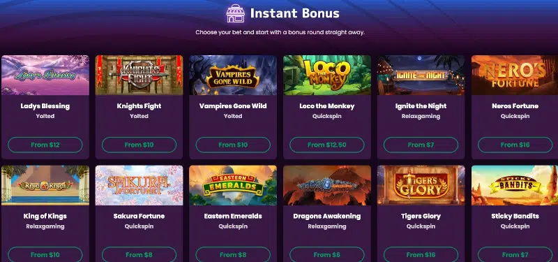 Instant bonus section at Boomcasino for NZ