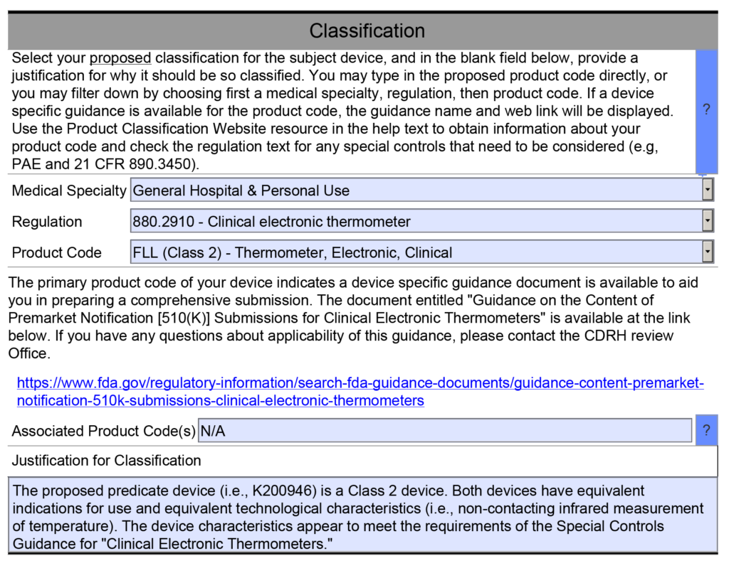 Screen capture of PreSTAR classification section 1024x792 Predicate selection guidance proposes controversial additions