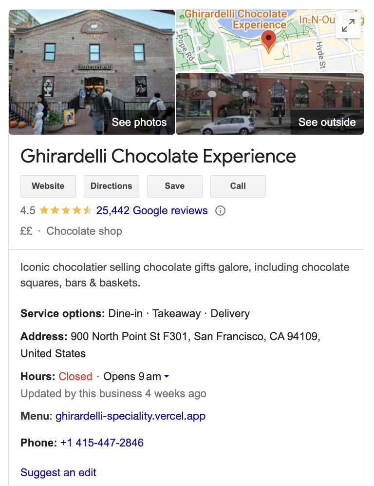 Пример местного бизнеса, через google.com