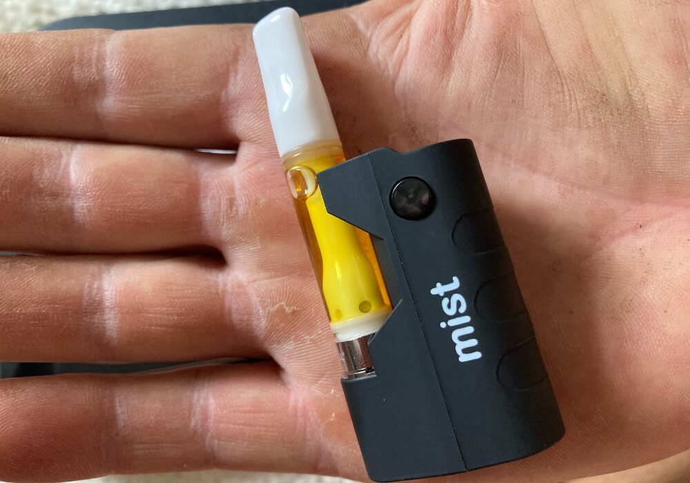 The Kind Pen Mist in hand with vape cart