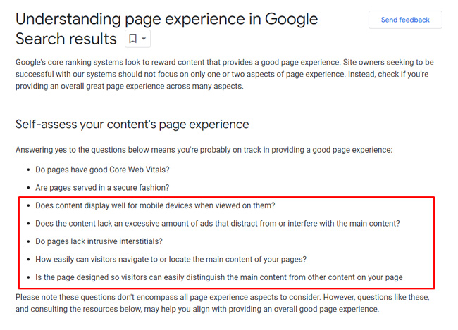 페이지 경험 및 검색에 미치는 영향에 대한 Google 문서에 새로운 글머리 기호가 추가되었습니다.