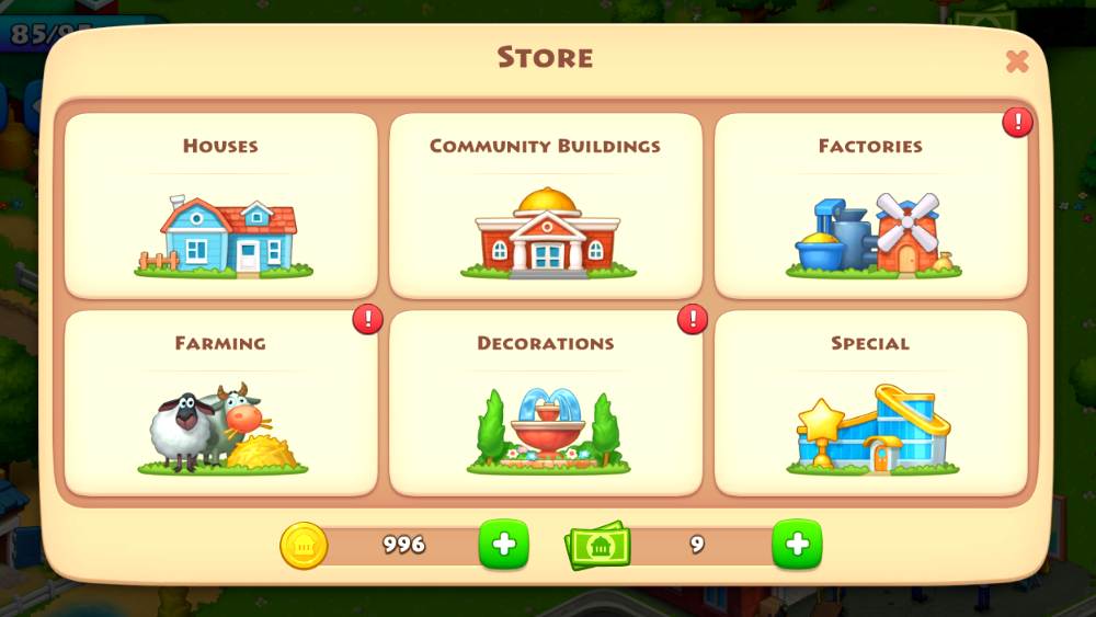 Het Township Build-menu