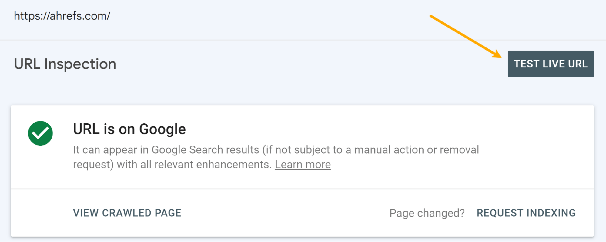 Opzione "Prova URL live" in Google Search Console