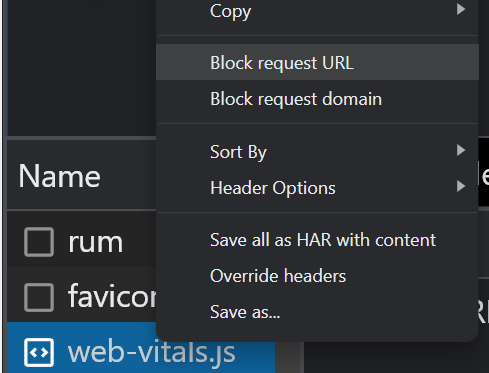 Opzione "Blocca URL richiesta" nel menu a discesa