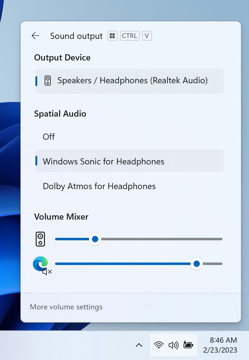 Mixer de volum Microsoft Windows 11 23H2