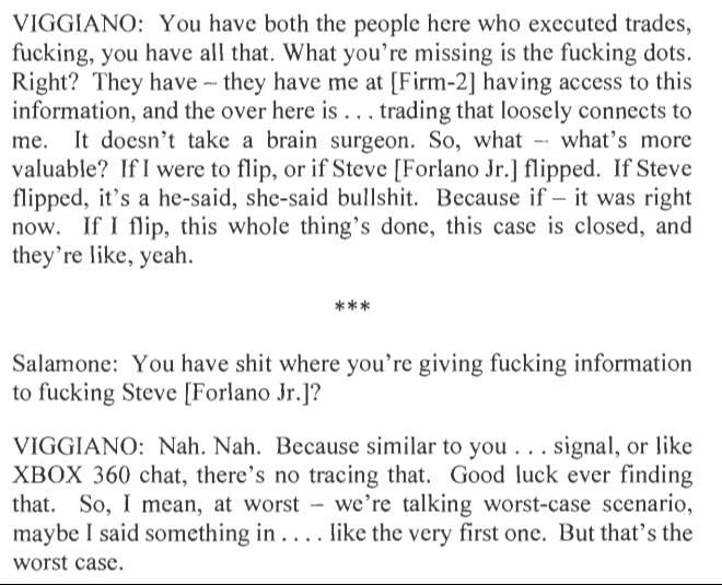 A transcript of a recorded conversation between Anthony Viggiano and Christopher Salamone 