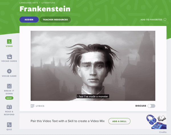 Frankenstein Flocabulaire video