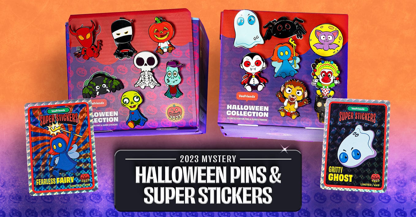 Een griezelige traktatie: VeeFriends 2023 Halloween Mystery Pins + Super Stickers!