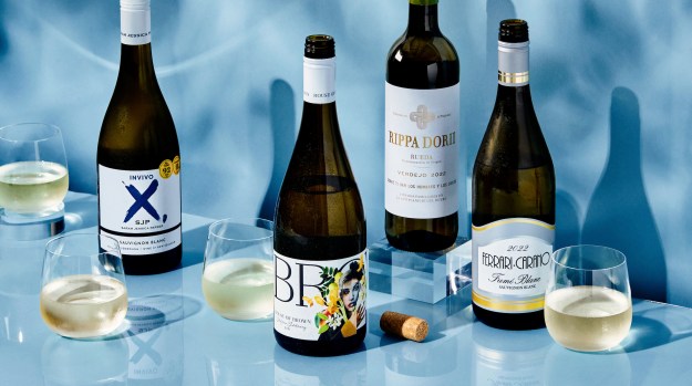 A lineup of some of the white wines chosen as part of Delta's 2023 wine program revamp.