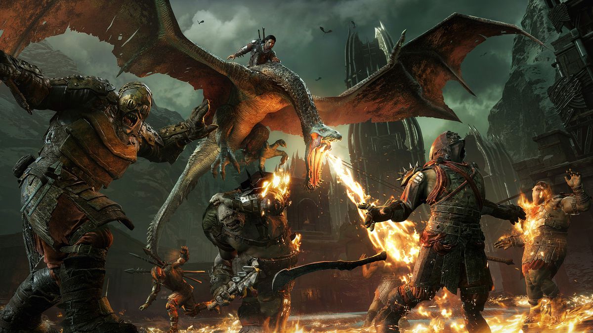 In Middle-earth: Shadow of War a fire-breathing dragon attacks