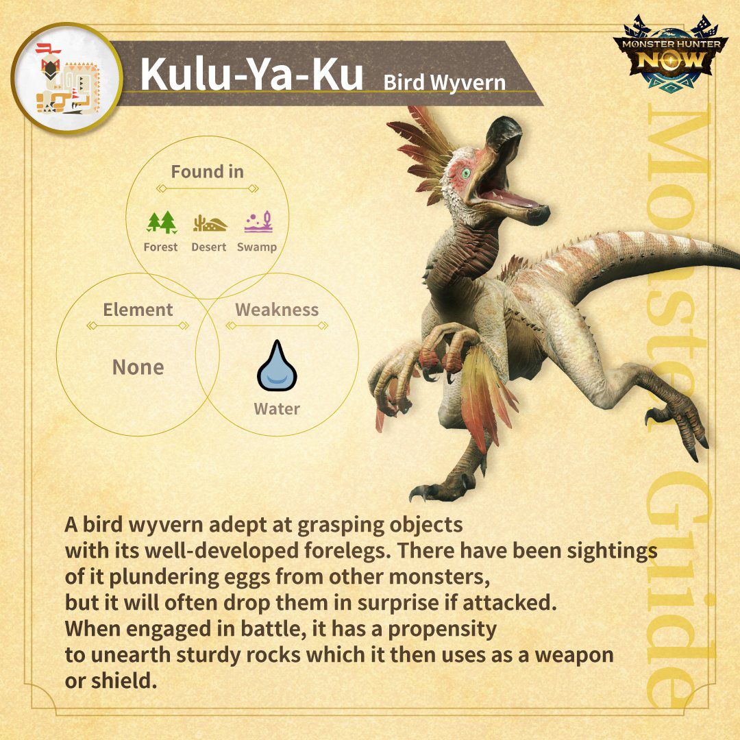 Een infographic van Kulu-Ya-Ku in Monster Hunter Now