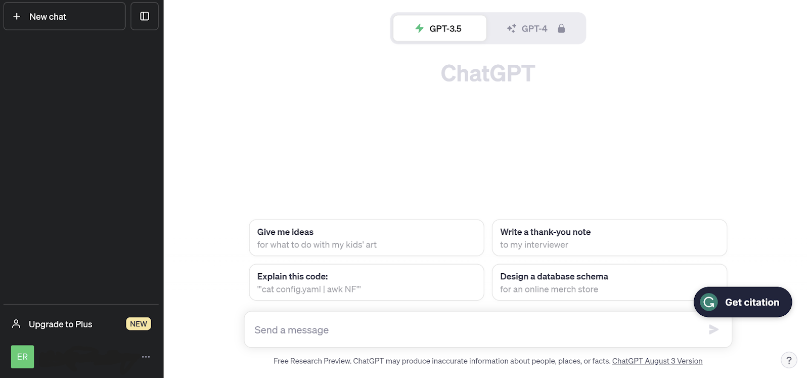 Screenshot of ChatGPT chat page