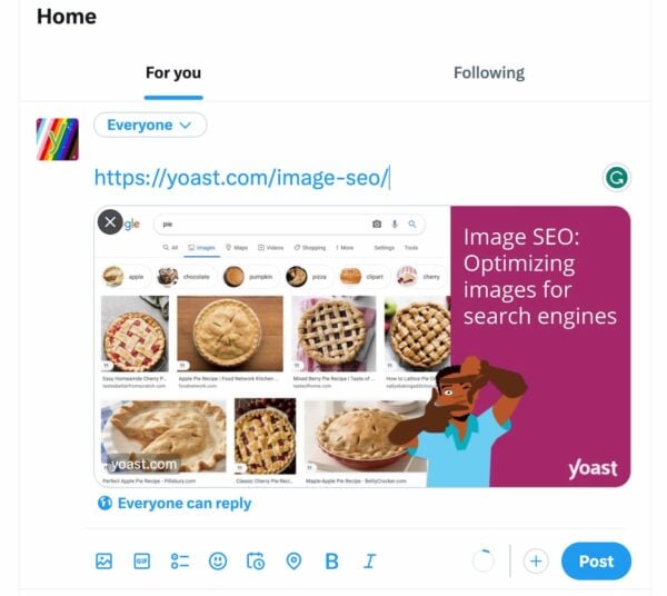 تحسين محركات البحث للصورة: مثال لما تبدو عليه صورة OG عند مشاركة هذا المنشور على Twitter/X