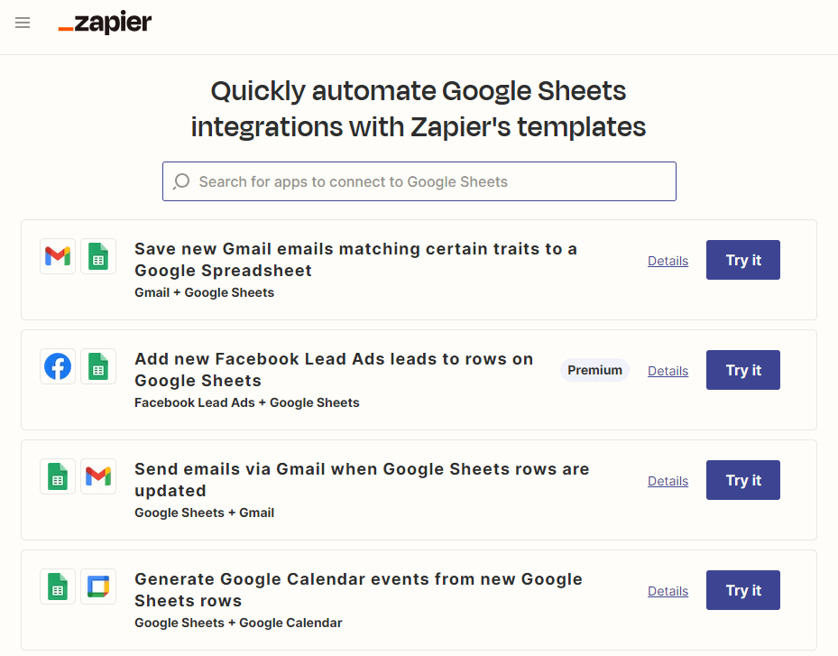 zapier app directory page