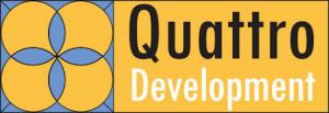 Quattro Development sarı ve mavi dikdörtgen logo