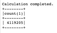 Đầu ra của truy vấn SQL trước đó hiển thị giá trị đếm
