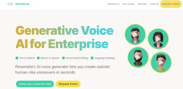 Top AI Voice Generators | Resemble AI homepage