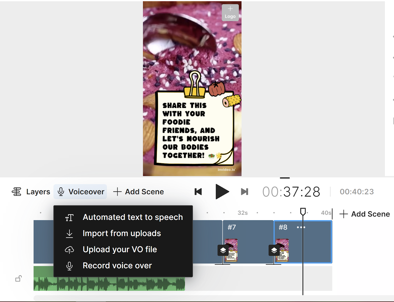 Video içi seslendirme özelliğinin ekran görüntüsü