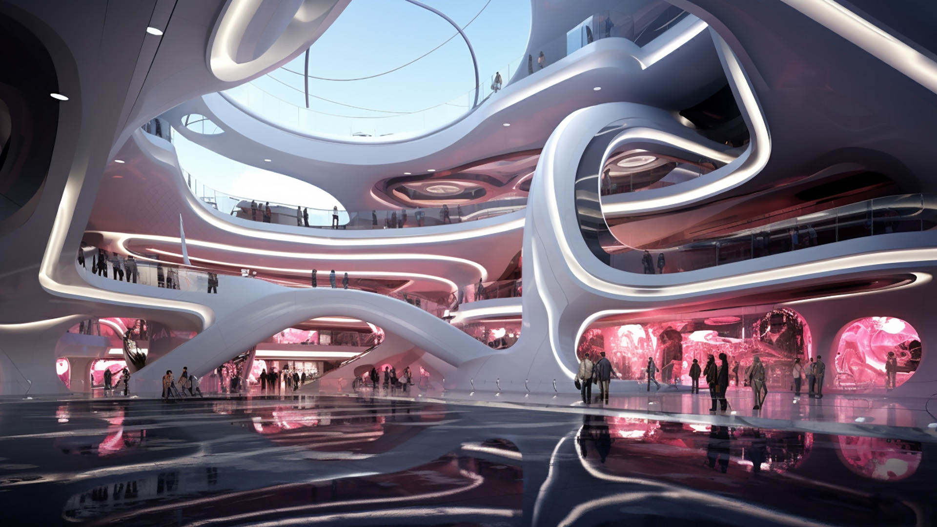 생성적 AI Midjourney로 만든 미래형 쇼핑몰 인테리어 렌더링