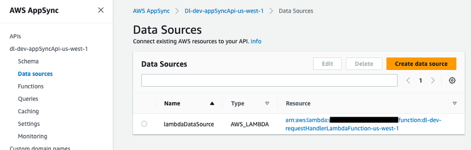 – AWS AppSync data source mapped to Lambda function