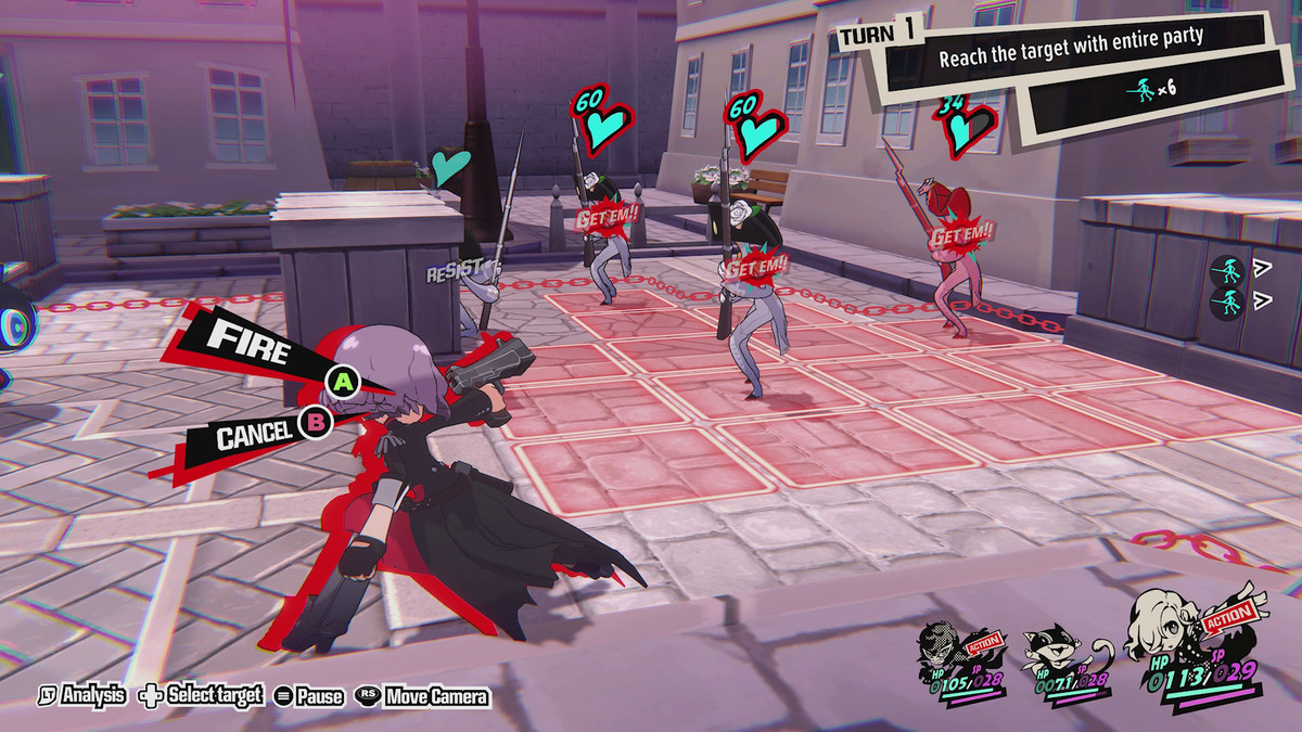 Erina attacks a group of enemies in Persona 5 Tactica