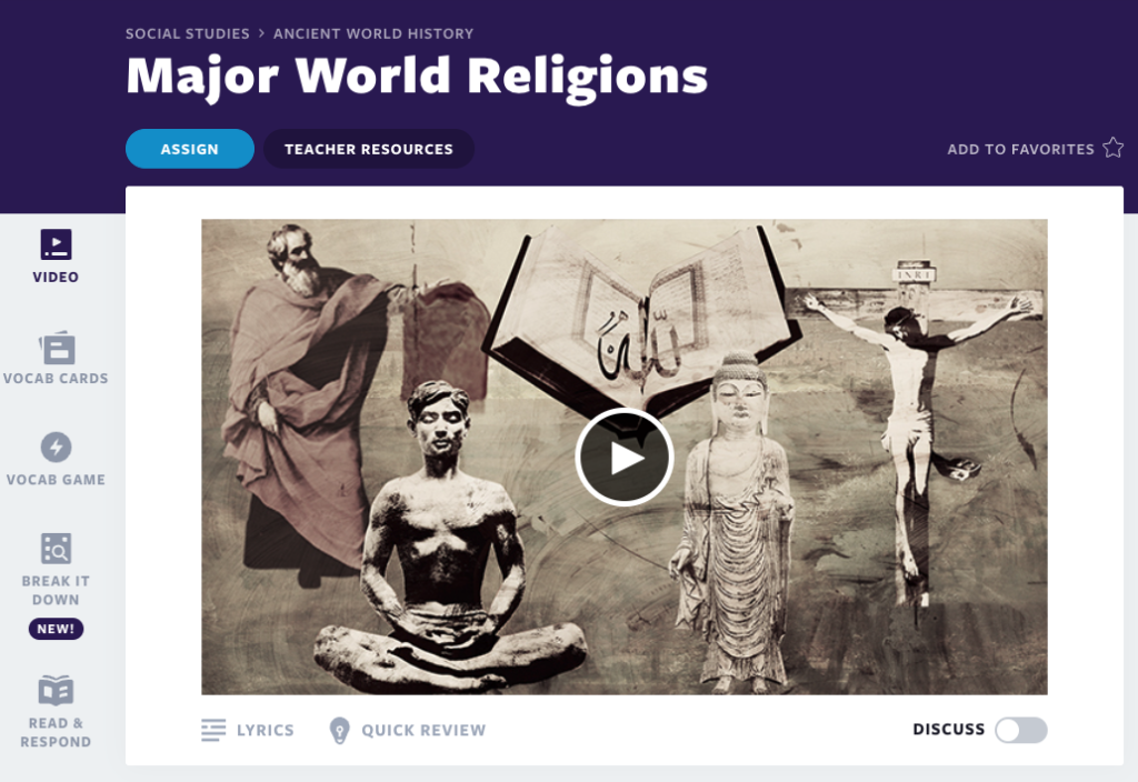 Flocabulary Major World Religions lesson
