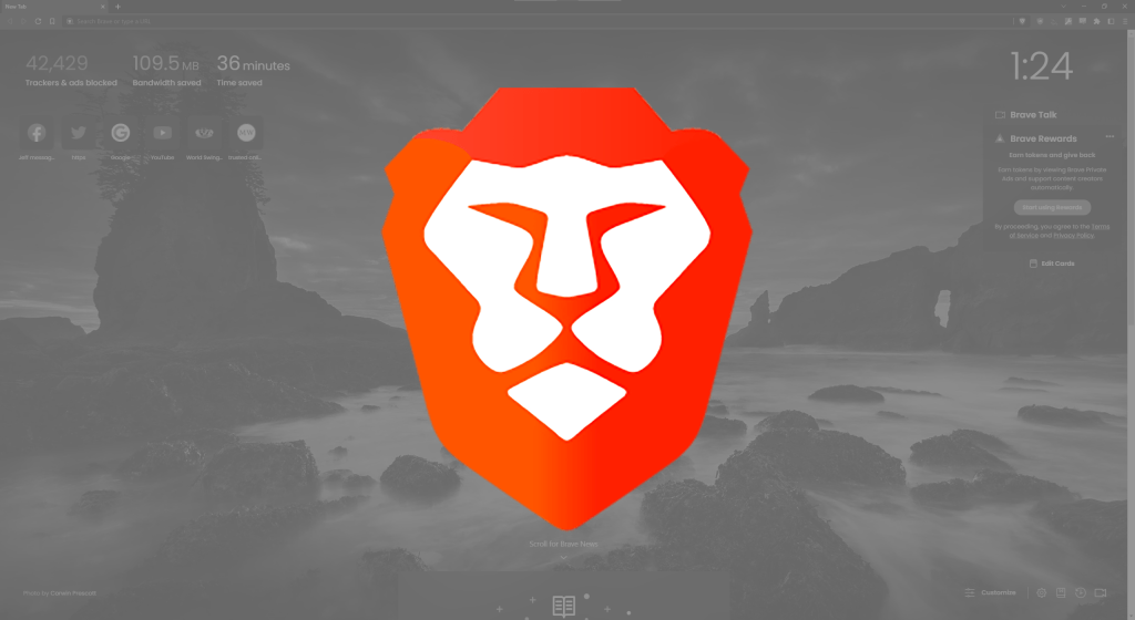 Brave-logo bovenop een nieuw Brave-tabblad