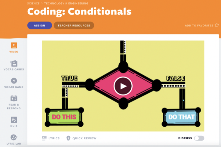 Flocabulary lesson cover from coding lessons collection about Conditionals