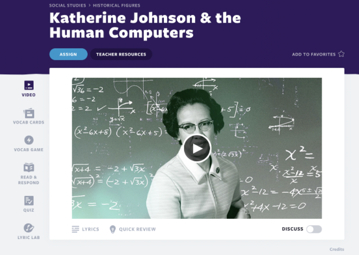 Flocabulary lesson cover for Katherine Johnson & the Human Computers