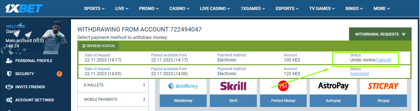 CANCELING 1XBET WITHDRAWAL