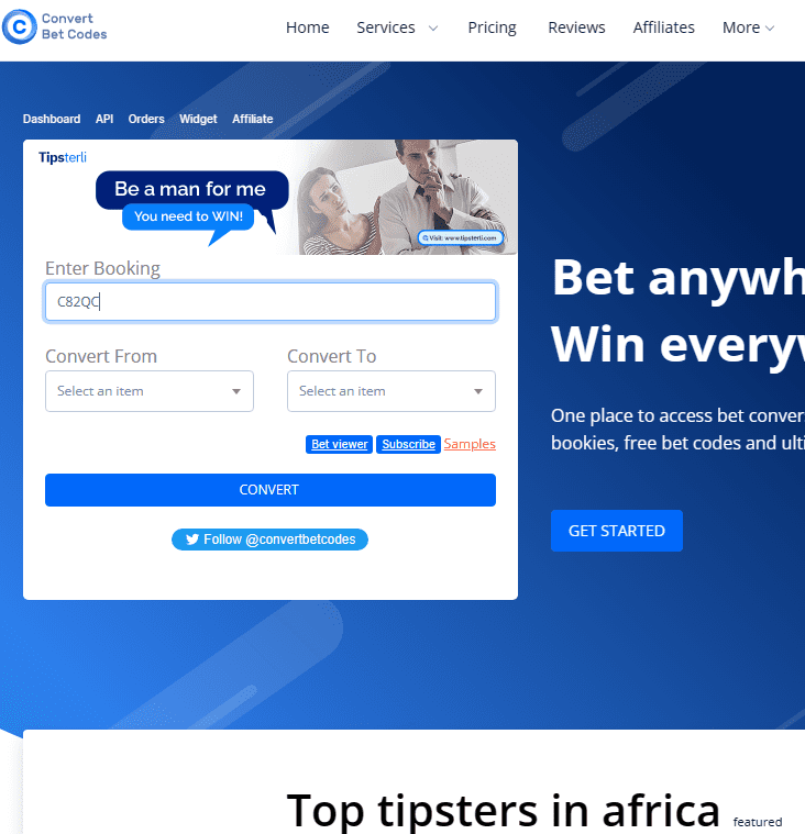 Entering a booking code on Convert bet codes