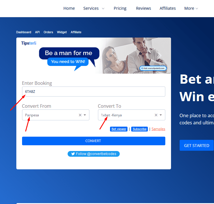 Converting Paripesa booking code to 1xBet