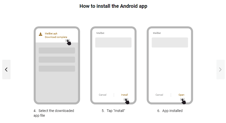 Installazione dell'app Android Melbet2